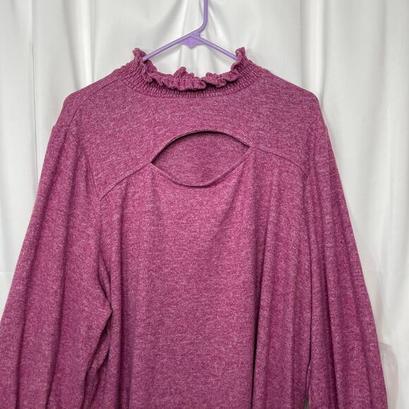 knit blouse sweater mauve pink raspberry women's 1x keyhole soft easy to wear - Picture 2 of 16